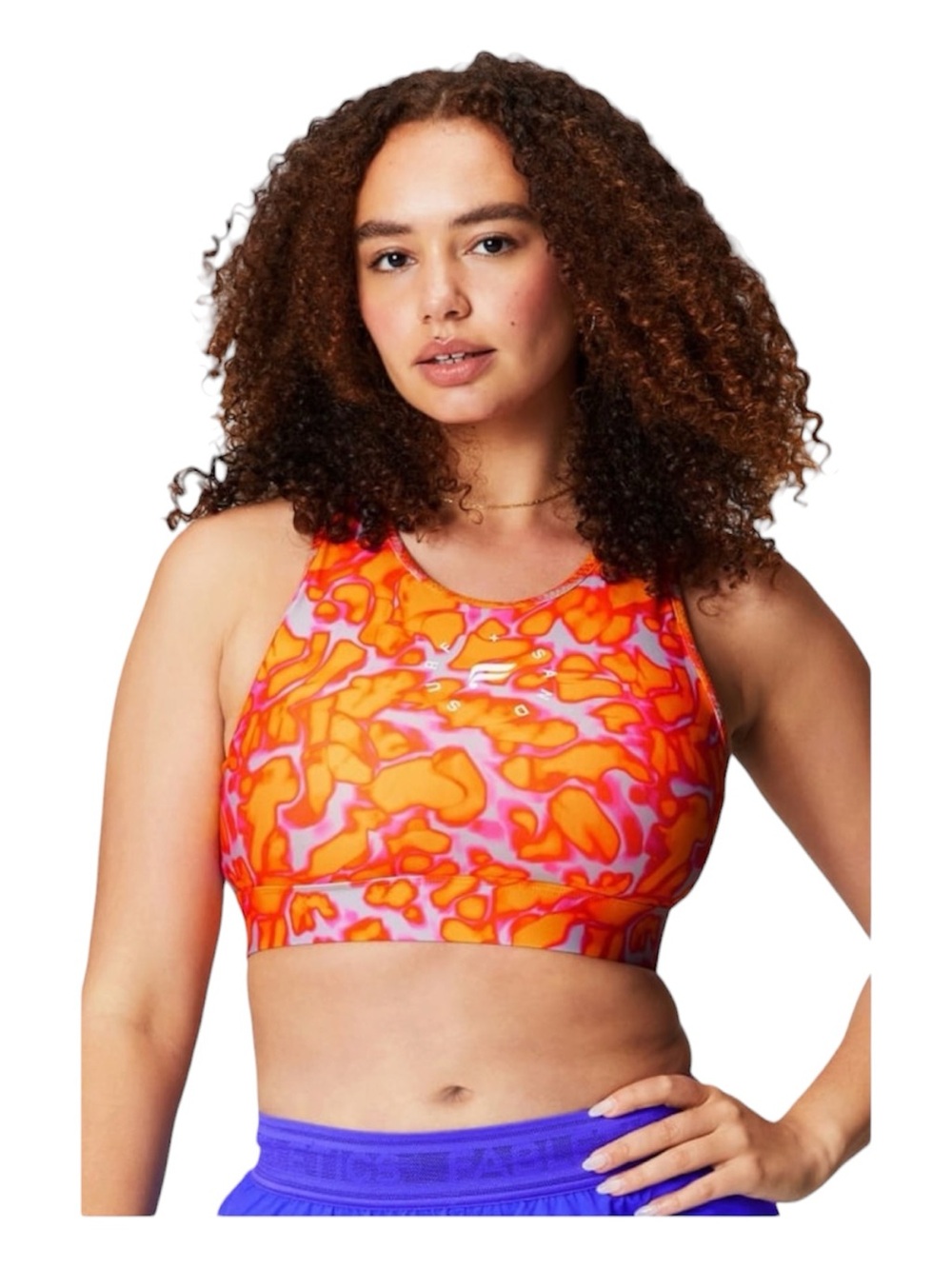 FABLETICS Trinity High Impact Sports Bra in Orange-Pink Print
